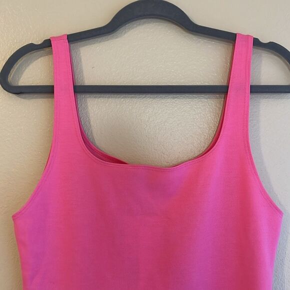 NWT Zara Pink Knit Jersey Midi Scoop Neck Dress Barbiecore XL - Picture 3 of 11